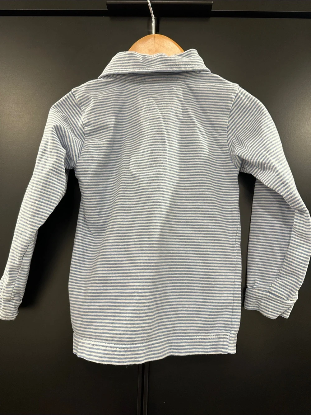 Bella Bliss Cotton Striped Long-Sleeve Polo Shirt in Light Blue and White